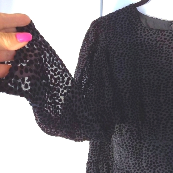 Express- Black Swiss Dot texture Semi Sheer Dress Mod edgy Whimsical Sz.L - Picture 3 of 13